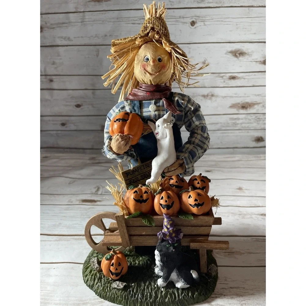Vintage Halloween Witch & Scarecrow Fabric Mache Figurines 13